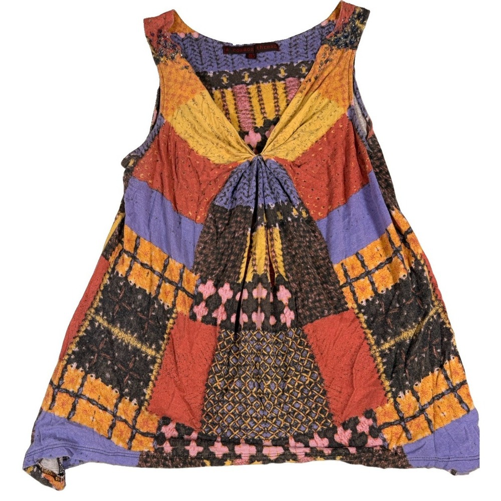A COMMON THREAD Size 6 Tank Top Twist Front Patchwork Boho Knit Top Multicolor